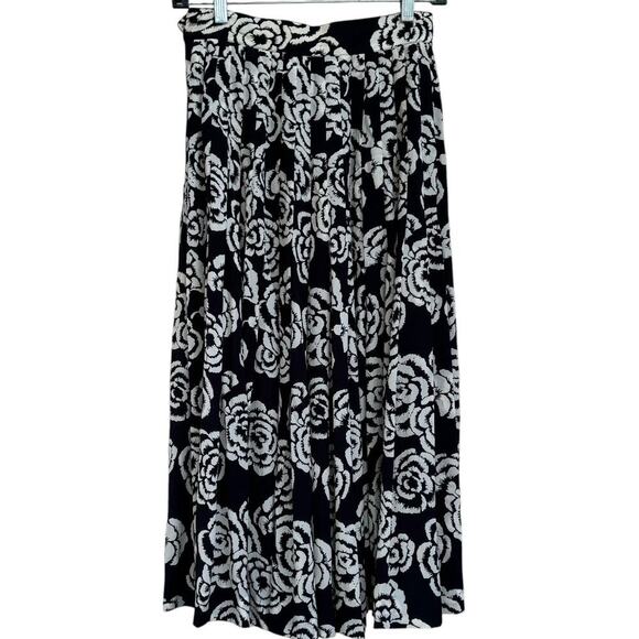 Christian Dior Separates Pleated Floral Mid-Length Skirt Size 6 Dk Blue Cream - Picture 1 of 7